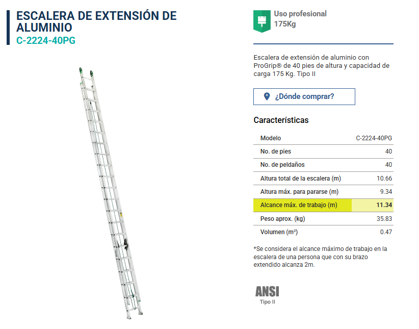 Escalera Extensión Aluminio Profesional Mod. C-2224-PG