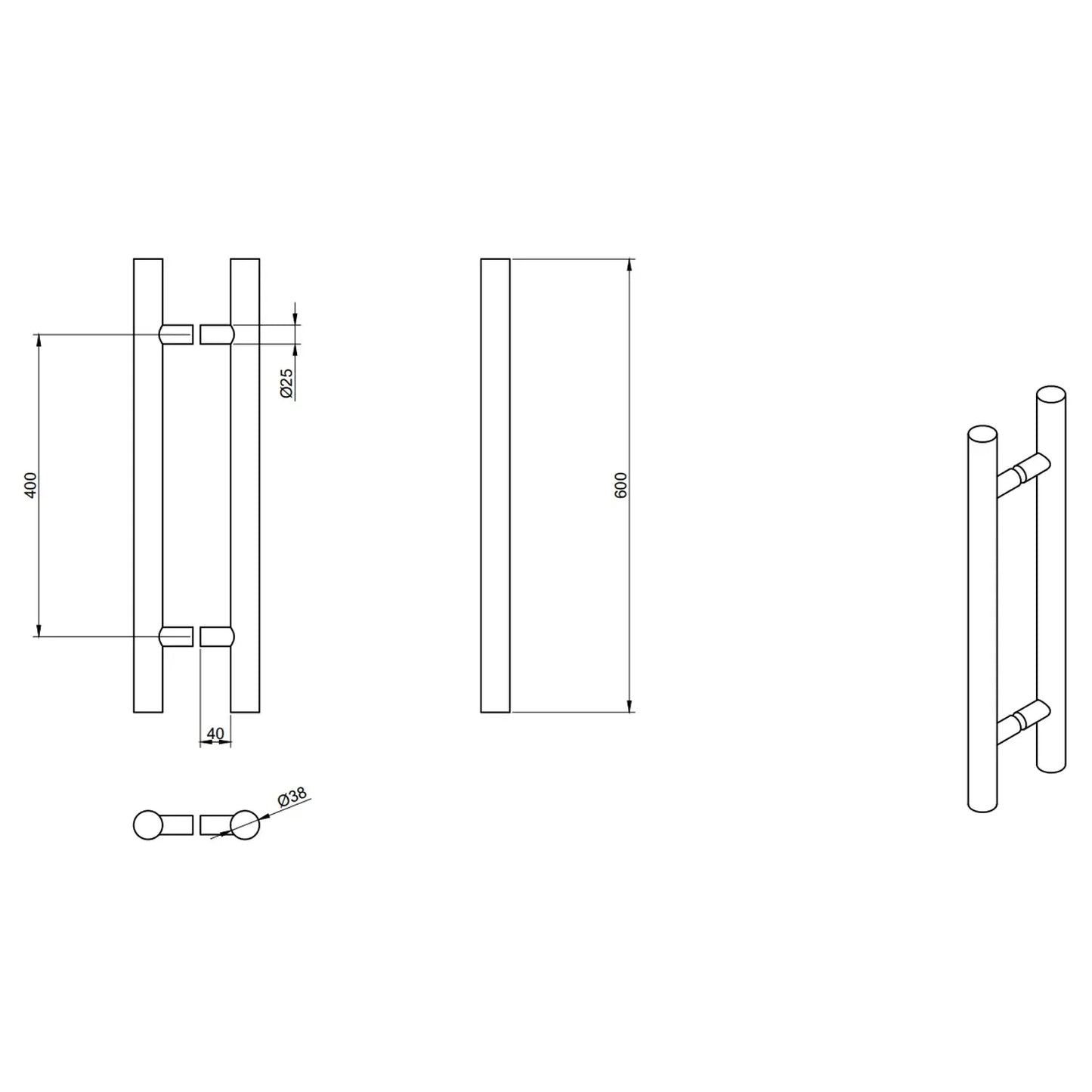 Jaladeras de Puerta Inoxidable HLD-633 25X400X600MM, Elegantes y Duraderas