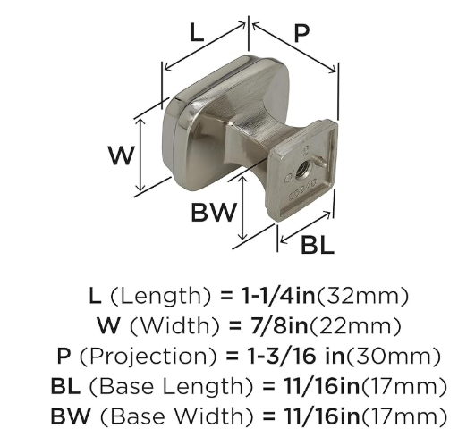 Pomo Rectangular 1 1/4" Nickel Pulido - Calidad Premium