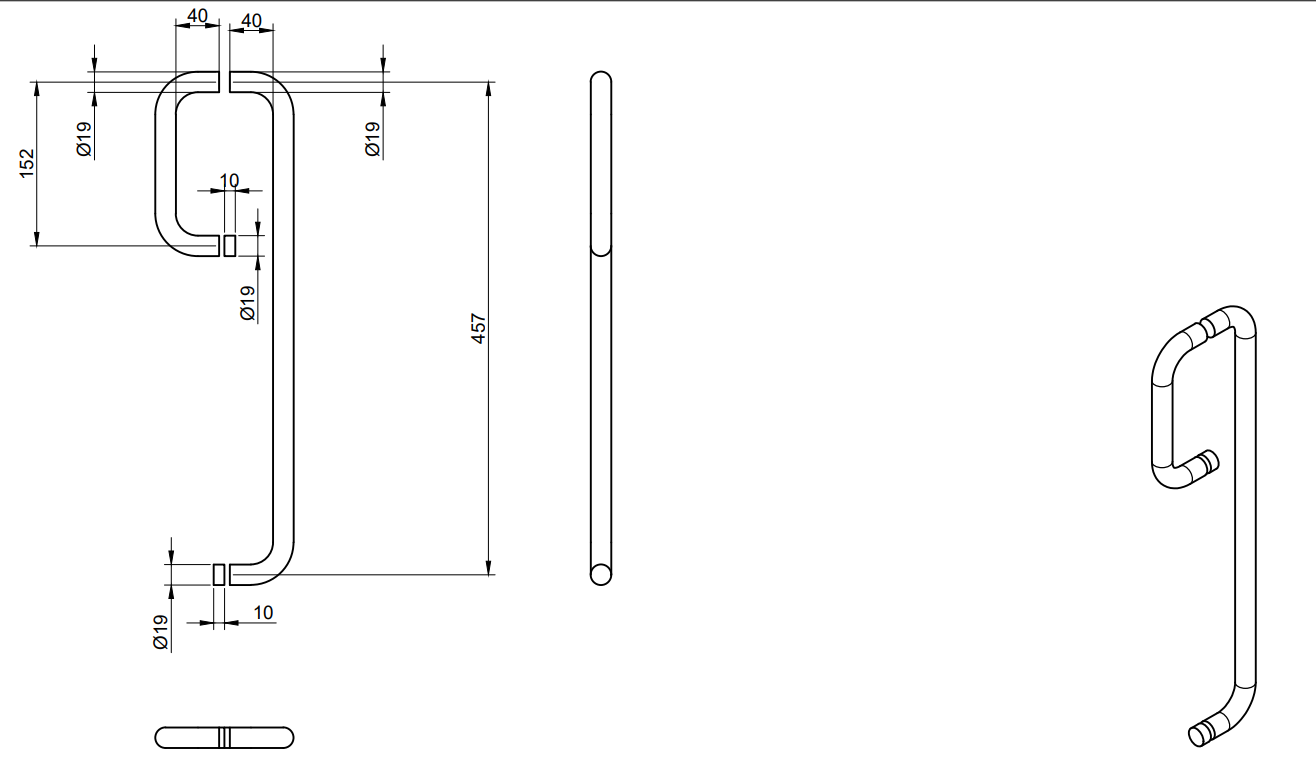 Jaladeras de Acero Inoxidable HLD-626 19X152X457
