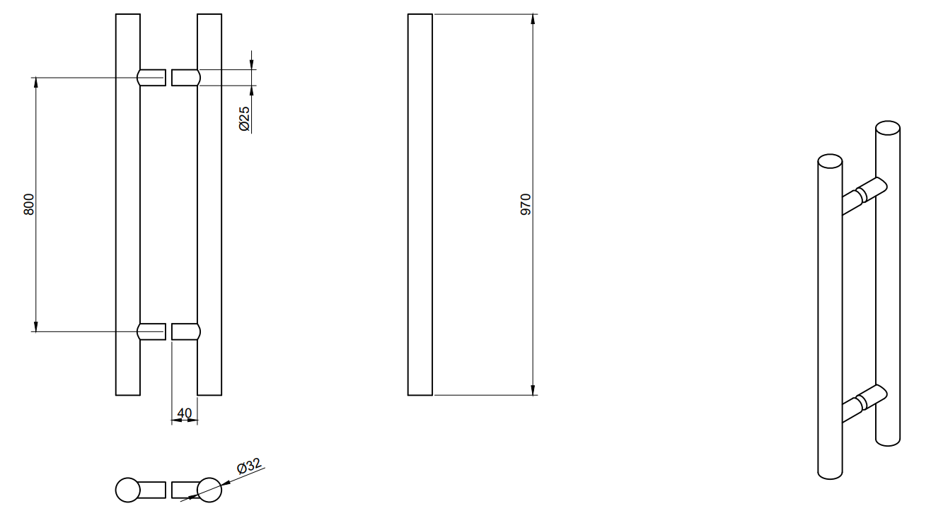 Jaladera Inoxidable Brillante HLD-633 - 32x800x970mm