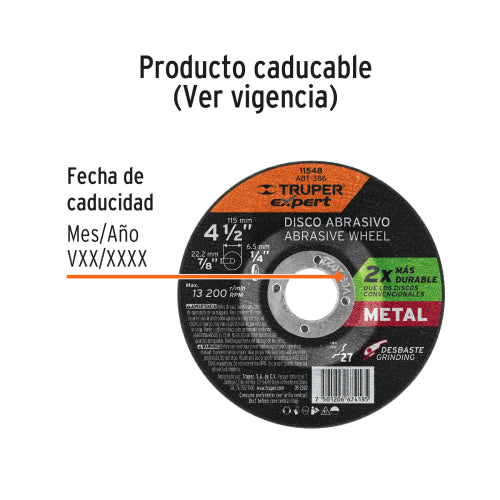 Disco de Desbaste 4-1/2" Óxido Aluminio - Alta Durabilidad