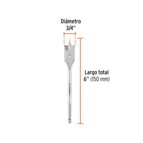 Broca Plana 3/4" Acero Alto Carbono - Cortes Precisos