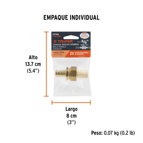 Acoplador para Mangueras 5/8" - Latón Maquinado Duradero