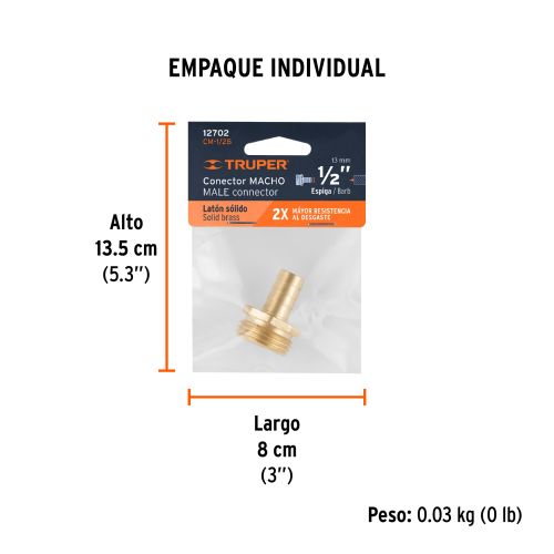 Conector Macho CM-1/2B en Latón Sólido - Calidad Premium