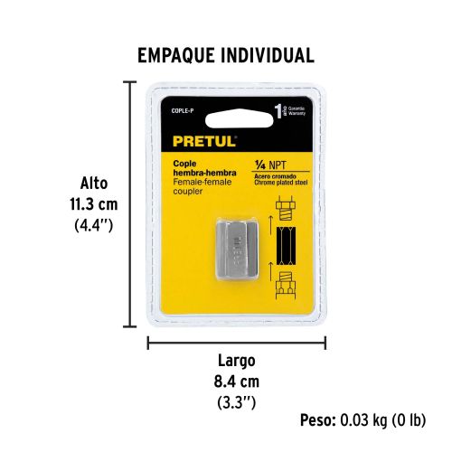 Cople Acero Cromado 1/4 NPT - Resistente y Duradero