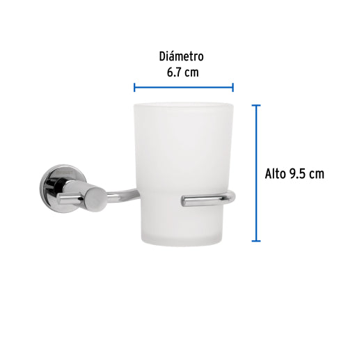 Portavaso Foset cromo cepillero + vaso de vidrio