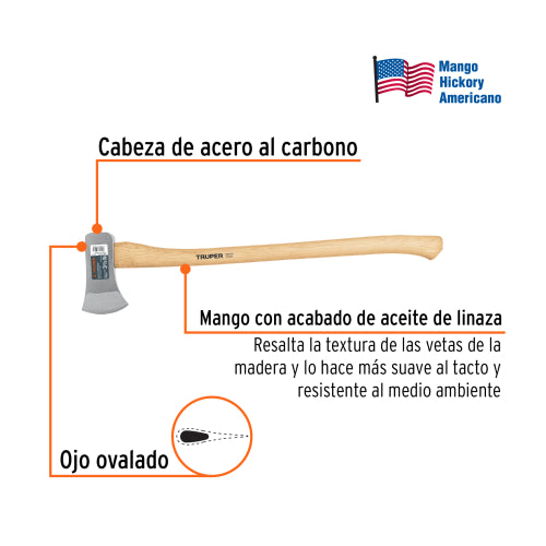 Hacha Michigan Duradera con Mango Hickory y Acero al Carbono