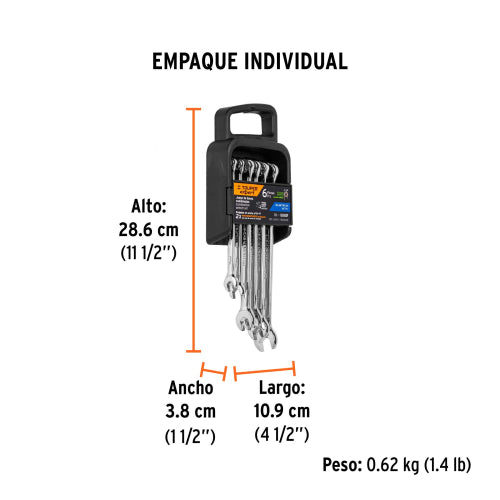 Juego de 6 Llaves Extralargas Cromo Vanadio | 9-15 mm
