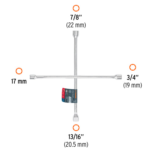 Llave de Cruz Pulida y Cromada, Medida 18” - Alta Calidad