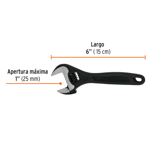 Llave Ajustable 6" Pavonada - Acero Cromo Vanadio