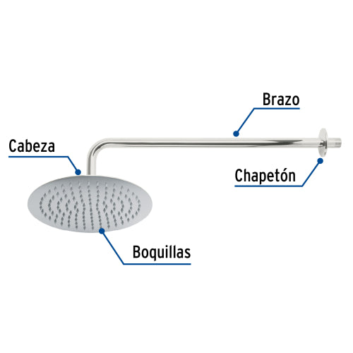 Regadera Redonda Cromada 10" de Acero Inoxidable