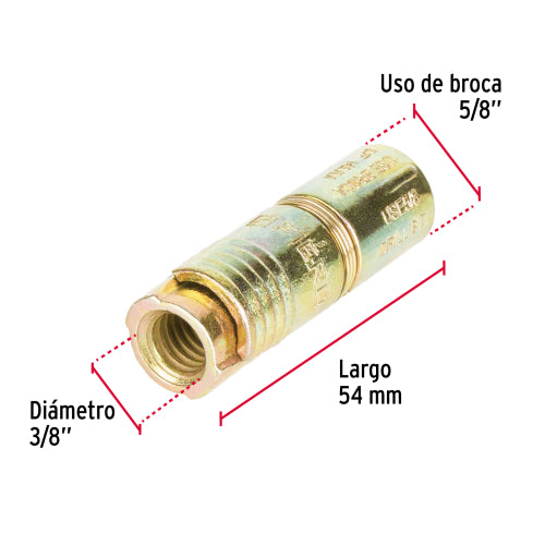 Taquete Expansivo 3/8" - Fijación Sólida sin Tornillo