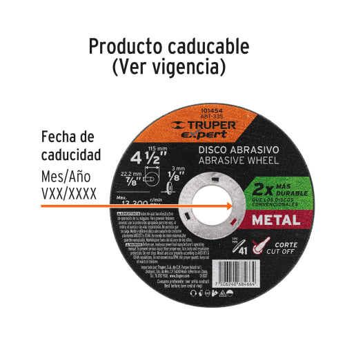 Disco Corte Metal 4-1/2" - Alta Durabilidad y Precisión