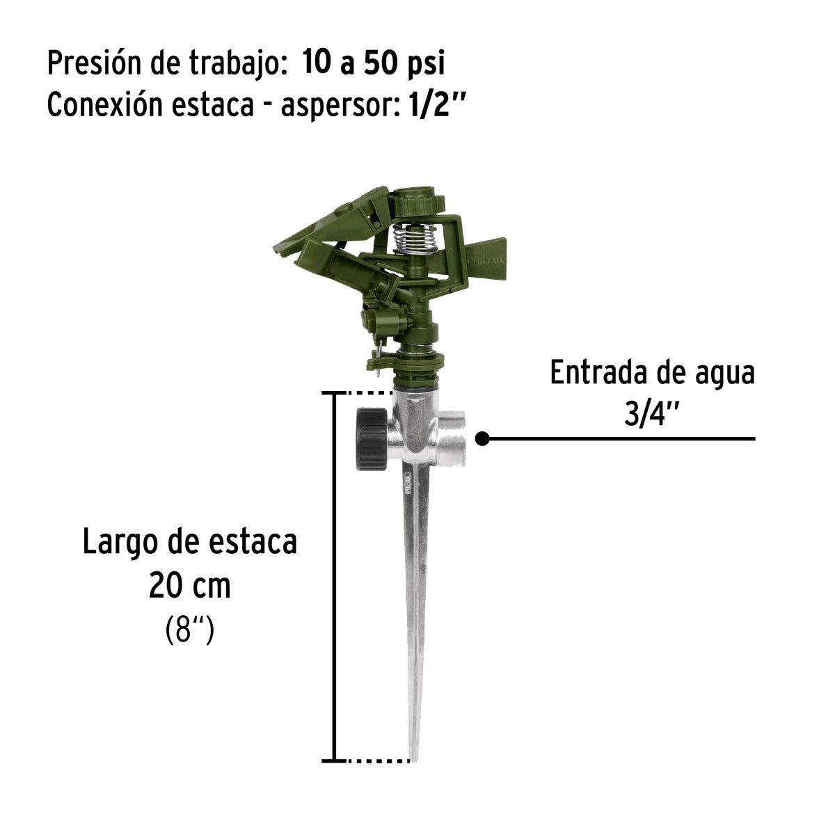 Aspersor Verde Plástico 2 Vías con Estaca de Zinc