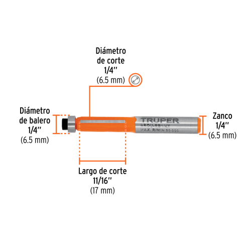 BROCA PARA ROUTER CORTE RECTO 1/4" CON BALERO