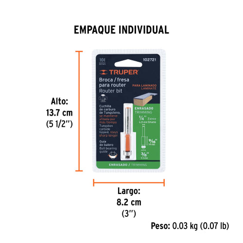 BROCA PARA RAUTER CORTE RECTO 3/8 CON BALERO