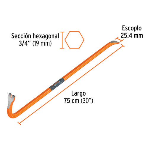 Saca Clavos Hexagonal 3/4" 75 cm | Herramienta Profesional