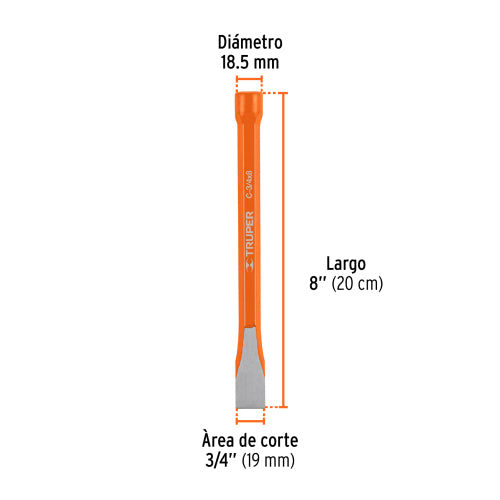 Cincel Largo de Acero Cromo Vanadio 8" - Alta Durabilidad