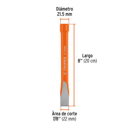 Cincel Largo 8" Acero Cromo Vanadio - Gran Impacto