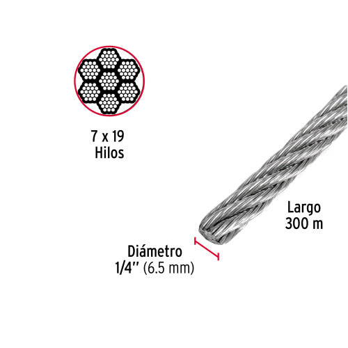 Metro de Cable Acero 1/4" Flexible 7x19 Hilos - Alta Resistencia