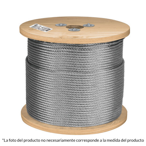 METRO DE CABLE RIGIDO 3/16 DE ACERO 7X7 HILOS 300M