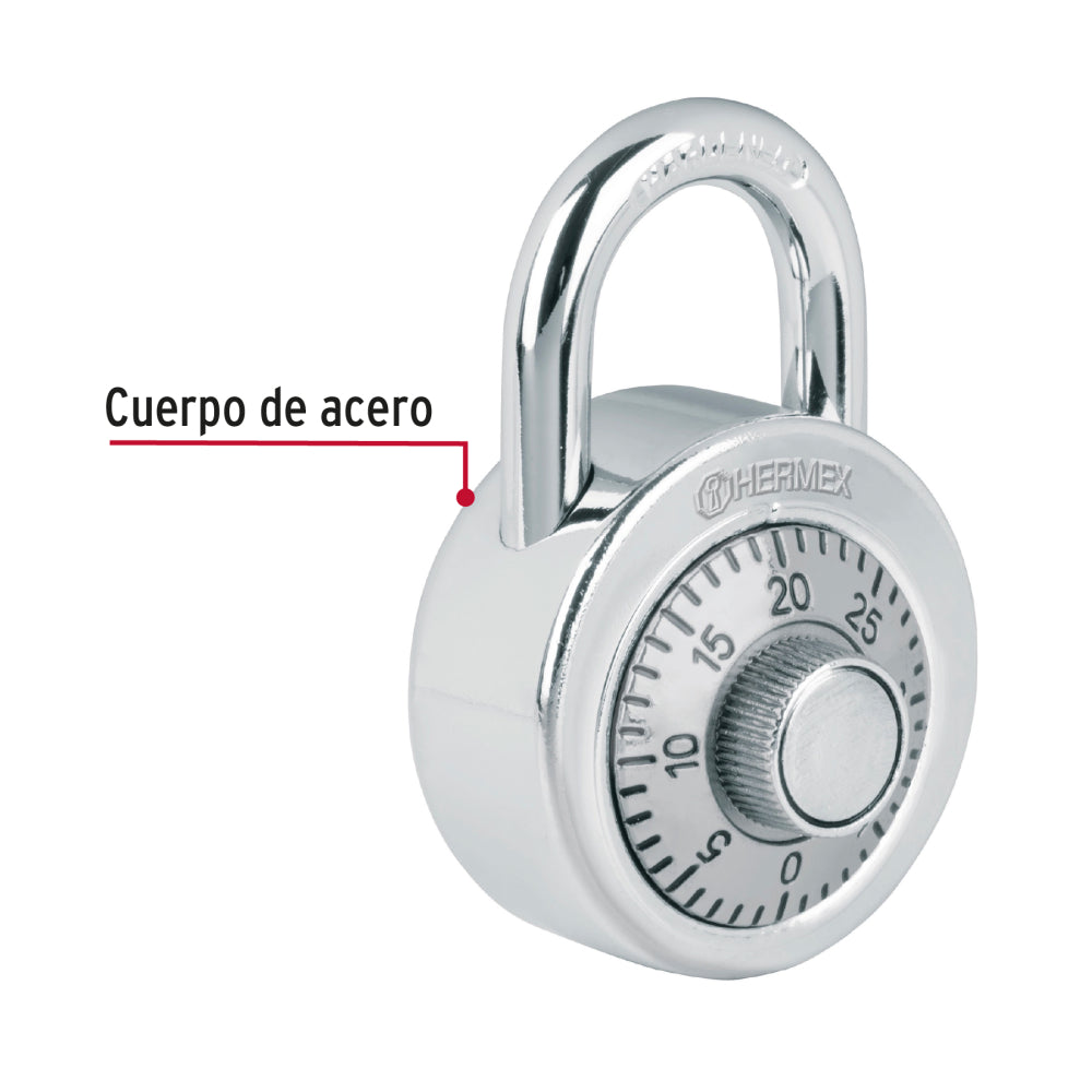 Candado de acero de combinación, 50mm, Hermex Basic