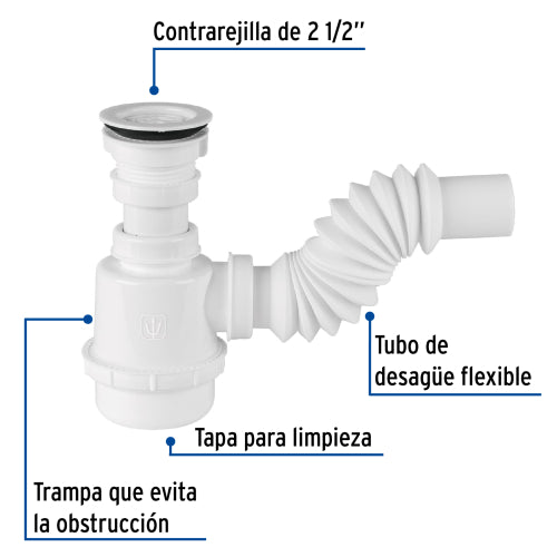 CESPOL DE PVC DE BOTE CON TRAMPA PARA FREGADERO