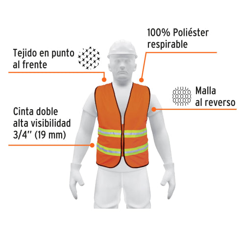 Chaleco de Seguridad Naranja con Cierre | Alta Visibilidad
