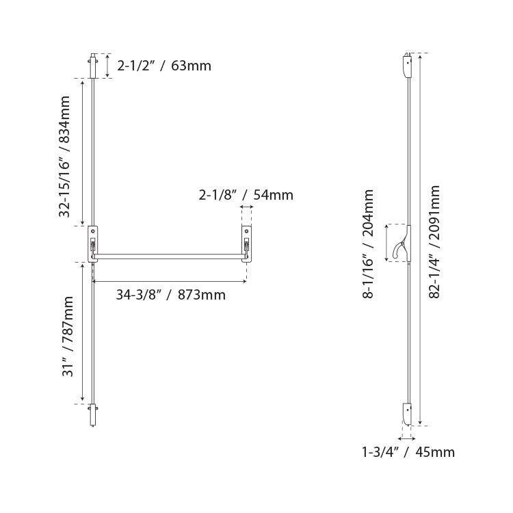 Barra Antipánico Vertical Derecha Inox JAK - Seguridad