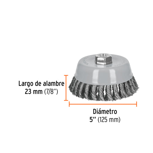 Carda Copa 5" Alambre Trenzado Grueso - Fuerza Duradera