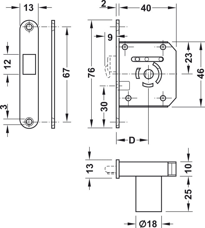 Cerradura Persiana R Zinc 22mm Häfele - Alta Calidad