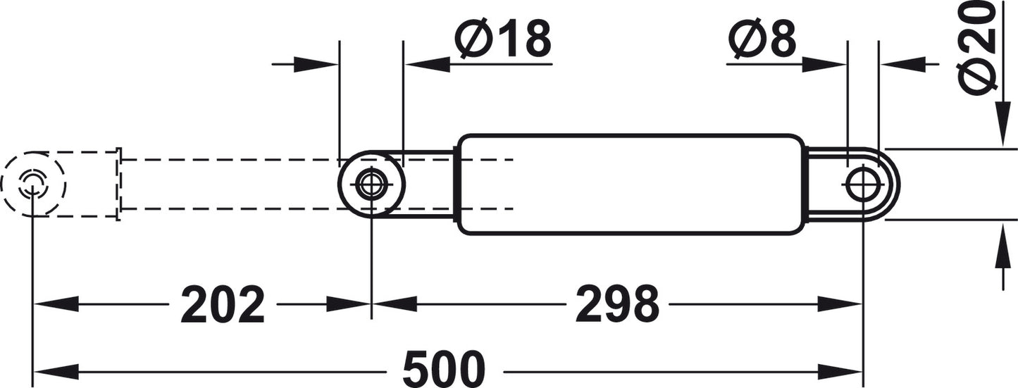 Pistón de gas Bettlift para camas abatibles - Montaje transversal