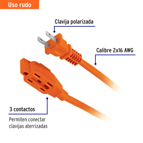 Extensión Eléctrica Uso Rudo 30m Calibre 16 - Alta Durabilidad
