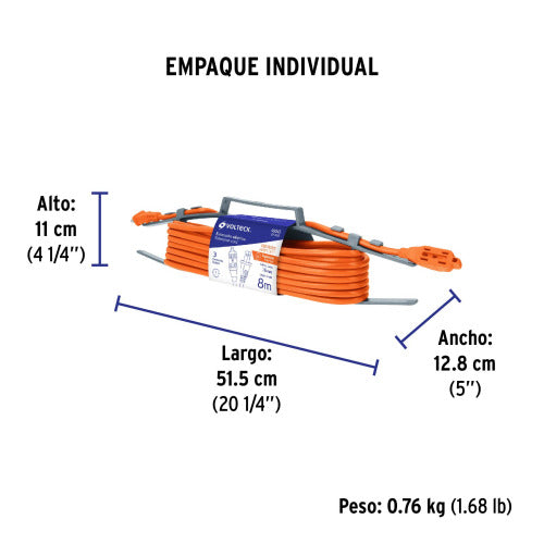 Extensión Eléctrica 8m Calibre 16 para Uso Rudo