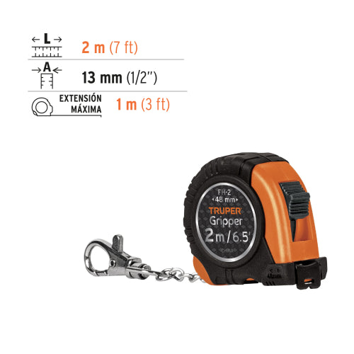Flexómetro Gripper 2m FH-2: Carcasa Anti-Impacto y Nylon Duradero