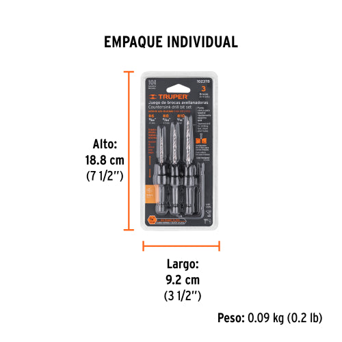 Juego de 3 Brocas Avellanadoras Profesionales - Calidad Premium