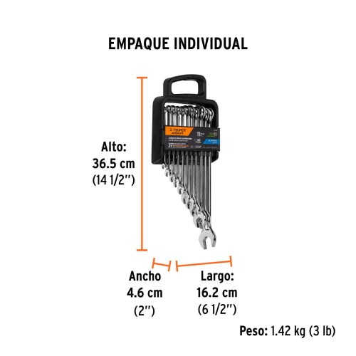 Juego de 11 Llaves Extralargas Combinadas Mm JC-11M