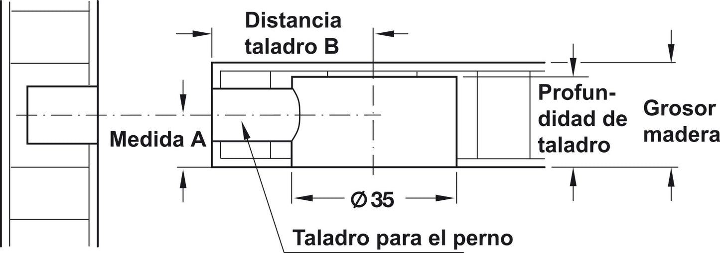 Perno Maxifix-E Galv. B35 M6 - Herraje de Unión Minifix