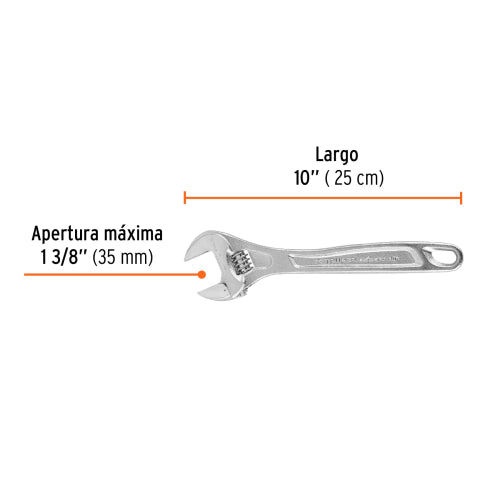 Llave Ajustable 10" Cromada PET-10C - Precisión y Durabilidad