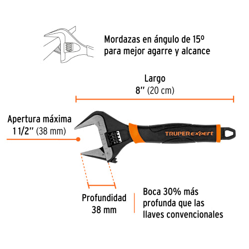 Llave Ajustable Boca Ancha 8" - Herramienta Durable