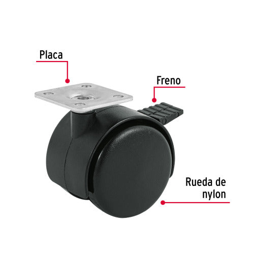 Rodaja con Frenos 50mm para Muebles - Rueda Yoyo