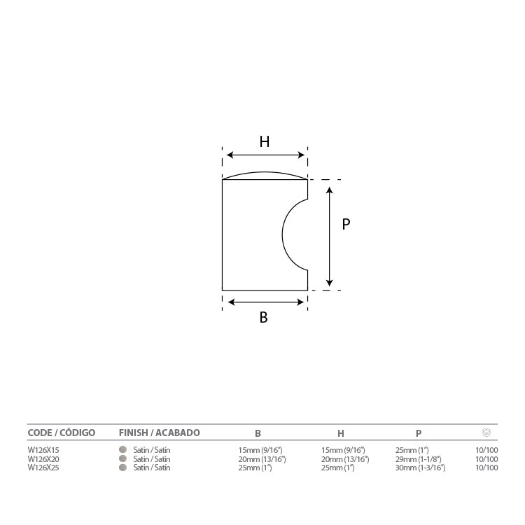 Pomo de Acero Inoxidable I-126 W126X20 para Puertas