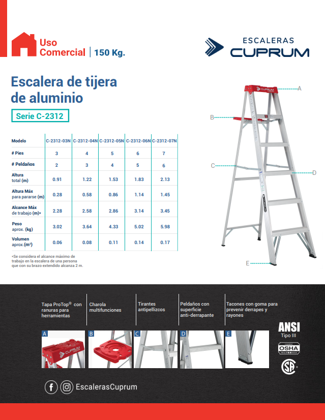 Escalera de Tijera Profesional 4 Escalones - Segura y Duradera