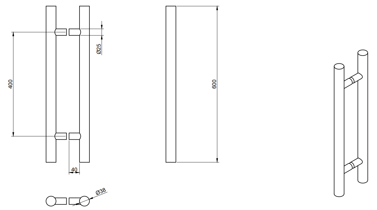 Jaladeras de Puerta Inoxidable HLD-633 25X400X600MM, Elegantes y Duraderas