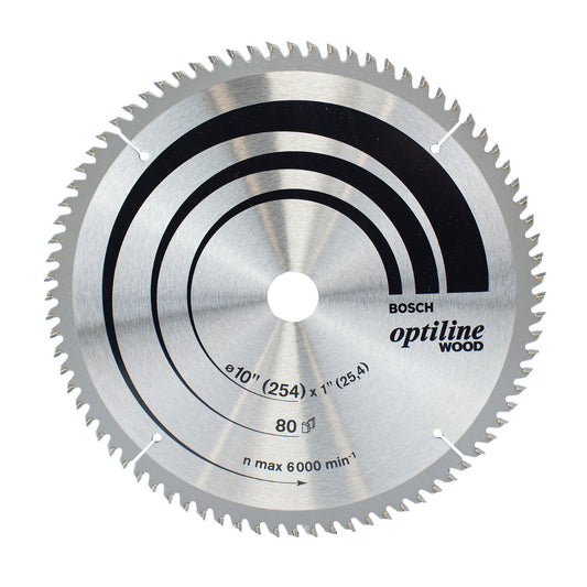 Hoja de sierra circular Optiline Wood Ø254, orificio de 25.4mm, 80 dientes