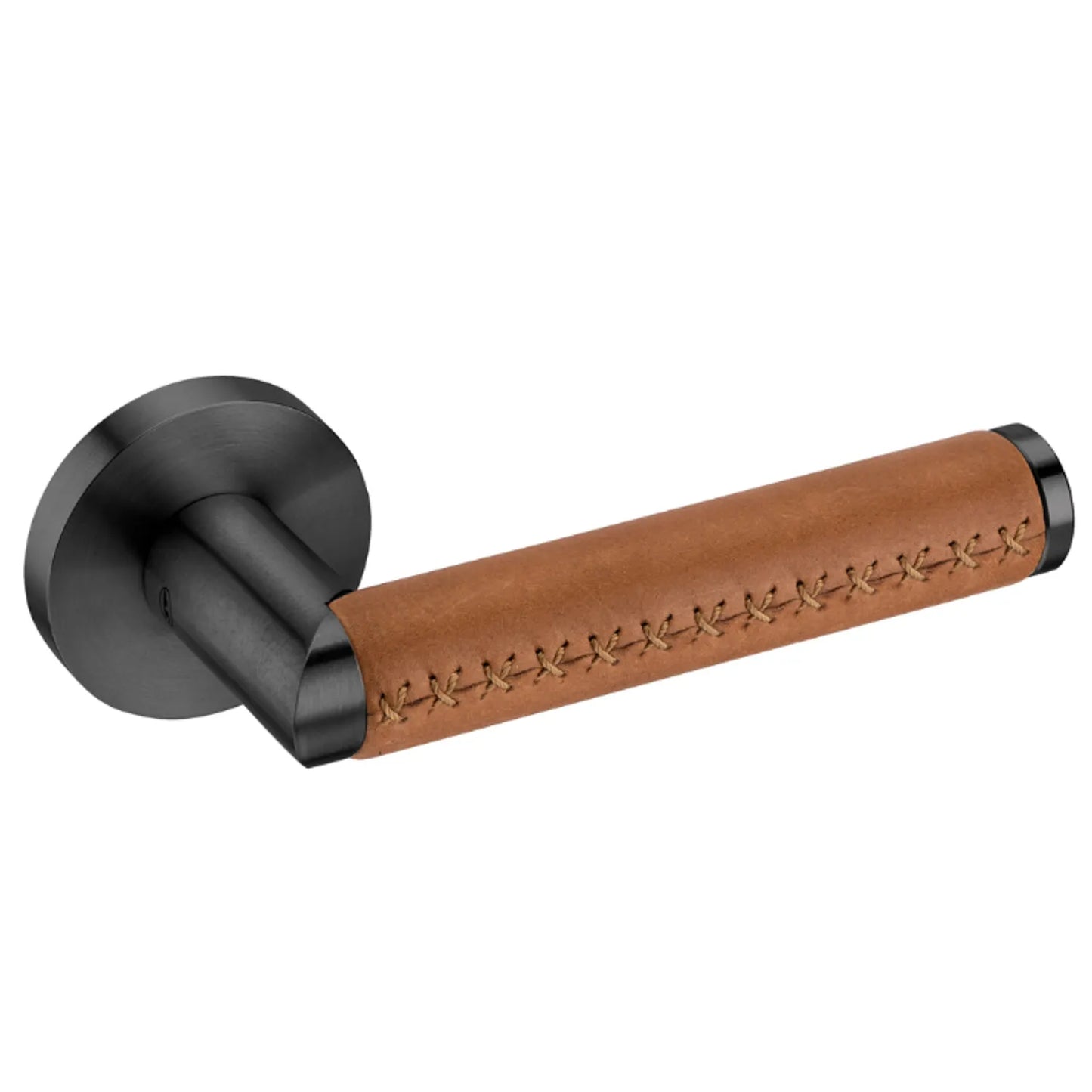 Manijas Titanio Negro Piel Camel - Diseño Premium