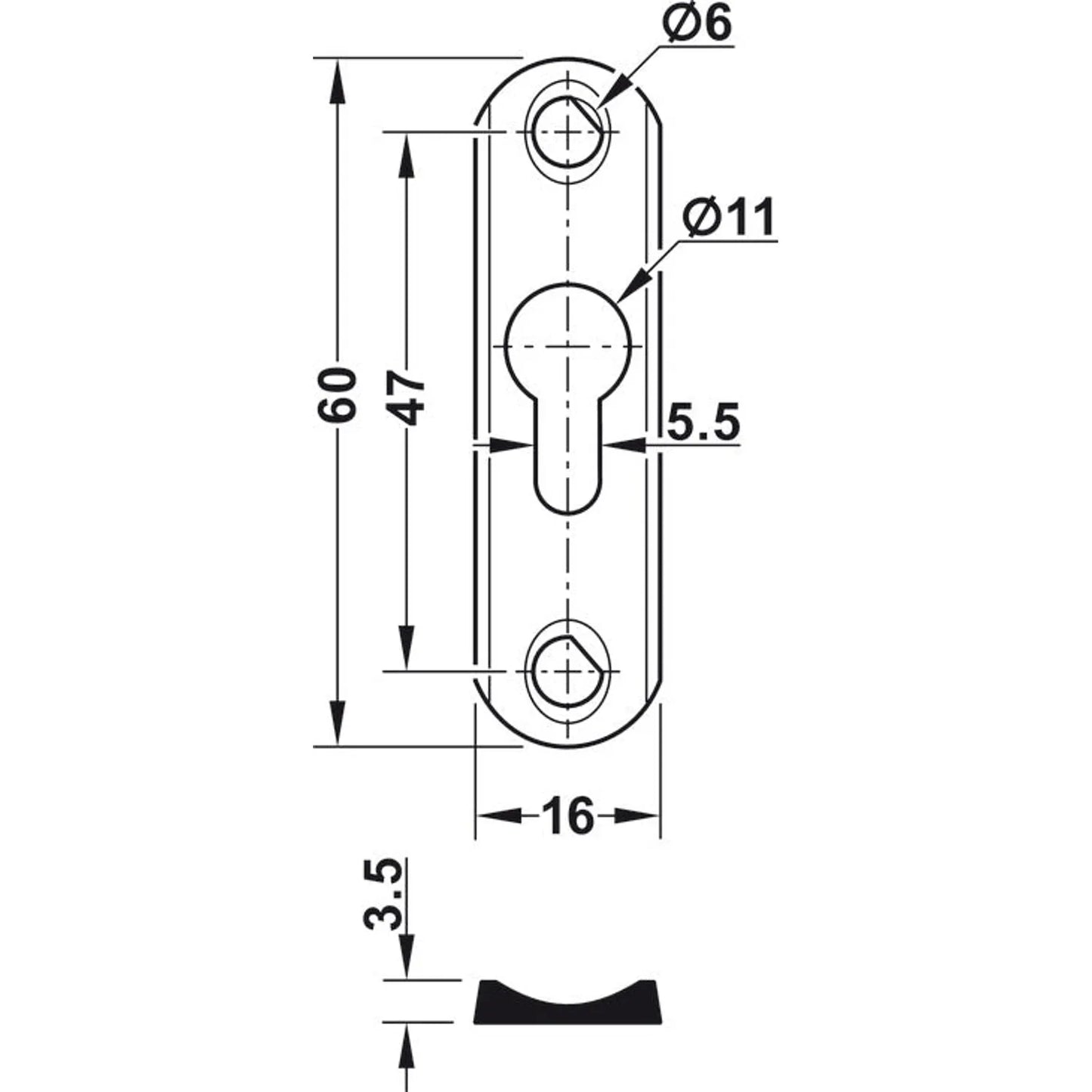 Placa Acero 60mm Häfele para Camas Abatibles