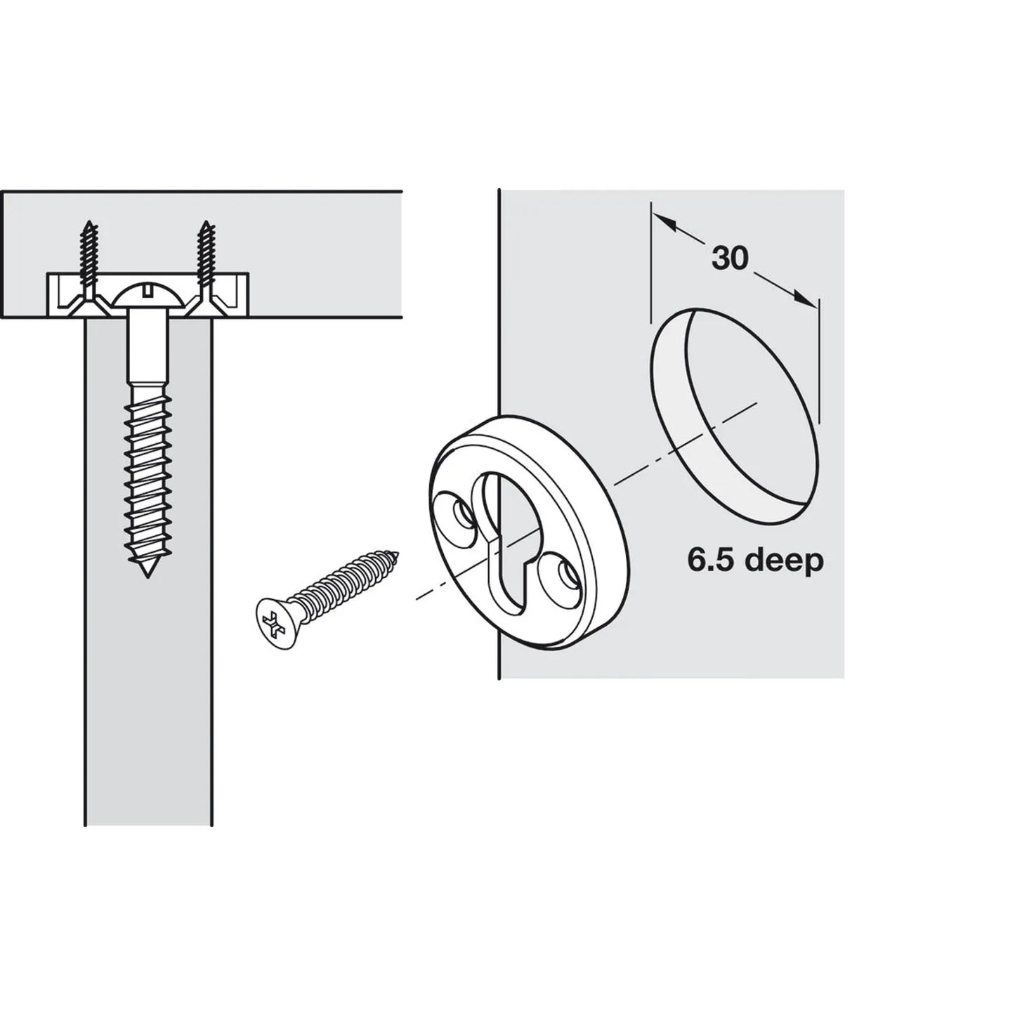 Placa Cabeza Sebo Acero 30mm - Häfele para Camas Abatibles