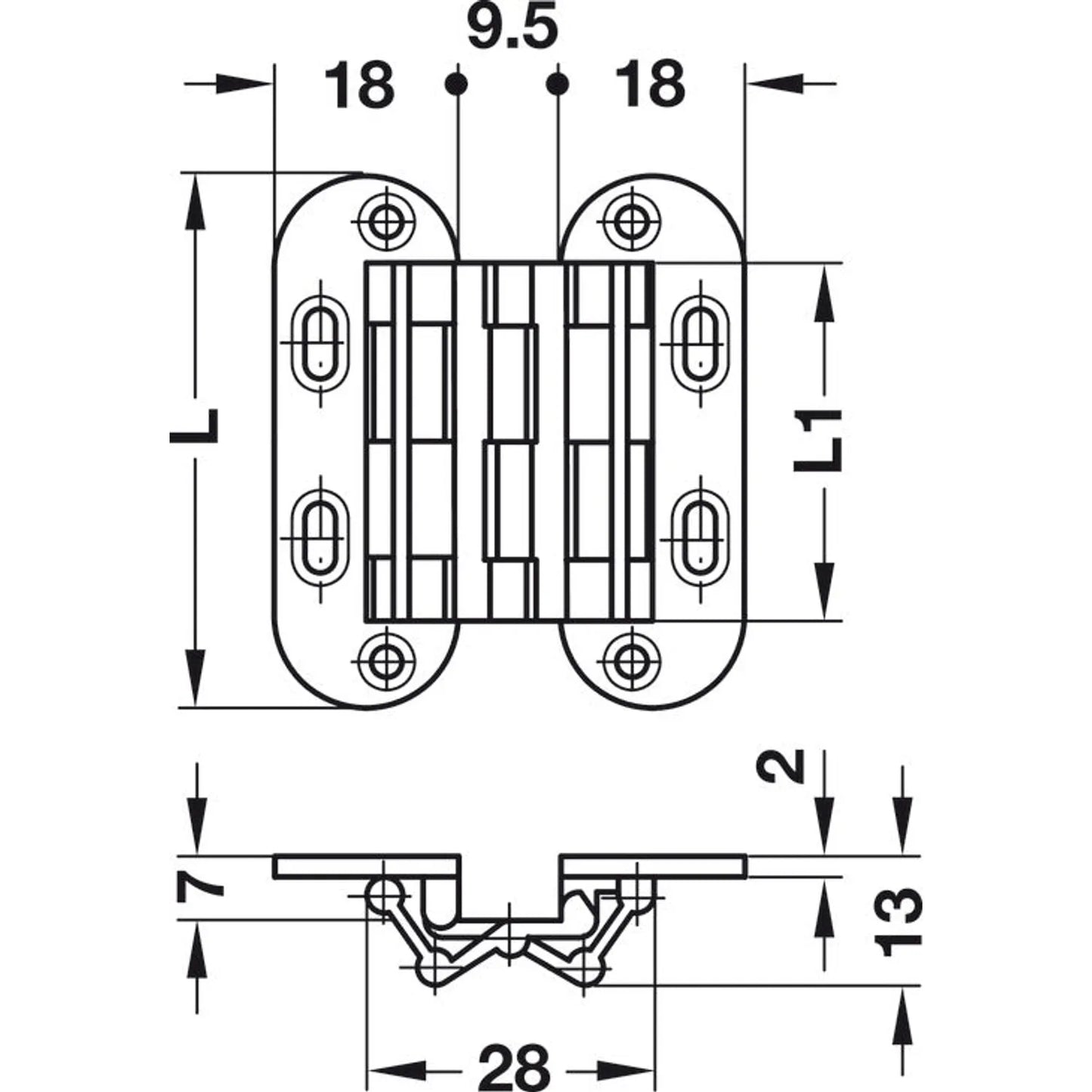 Bisagra SEPA Latón Níquel Pulido 18×41 mm - HÄFELE